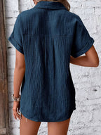 Dames Getextureerde Zomer Blouse Met Knopen