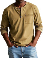 Heren Casual Henley Shirt met Lange Mouwen Montarello