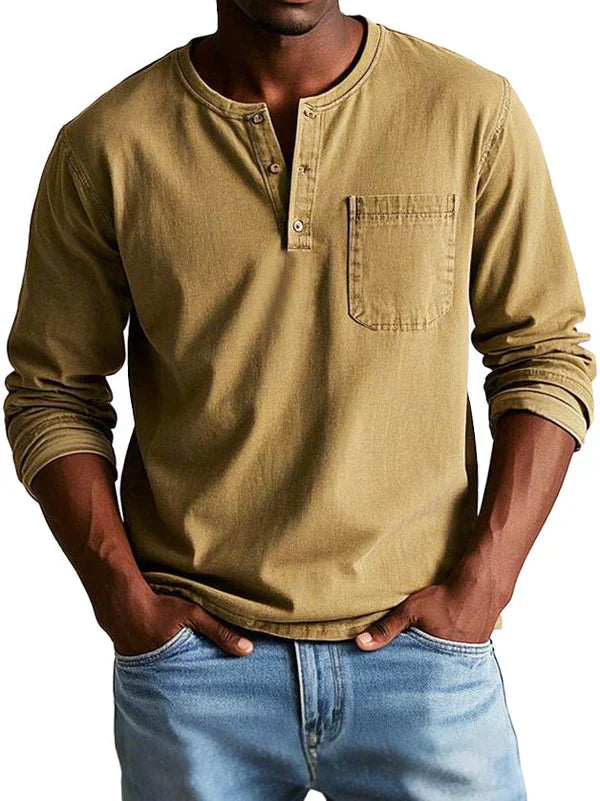 Heren Casual Henley Shirt met Lange Mouwen Montarello
