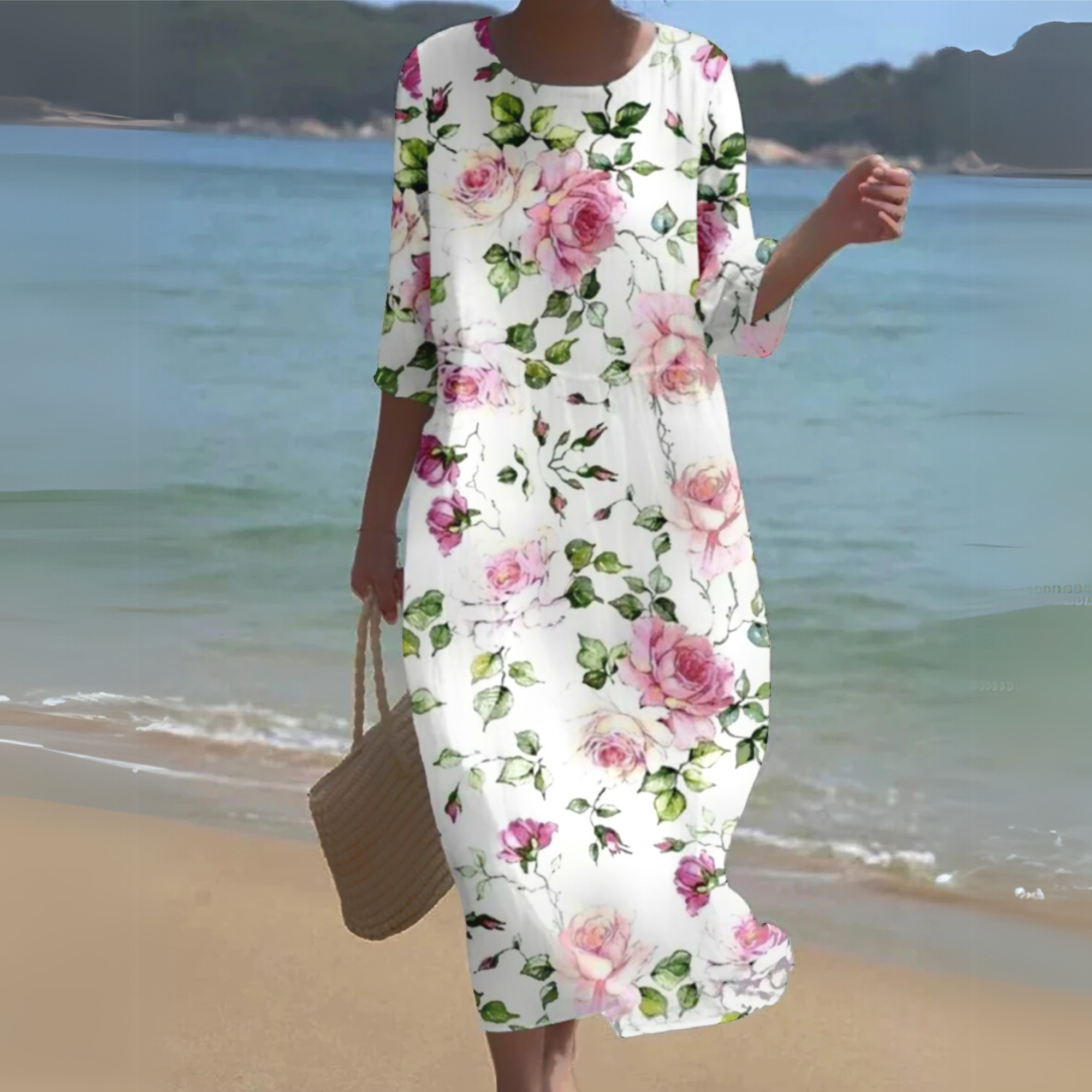 Women's Chic Floral Print Midi Dress