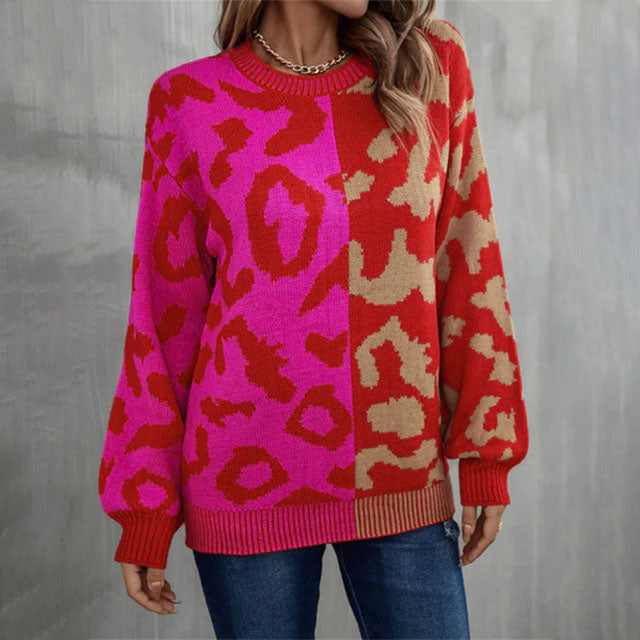 Sheridan Jumper | Dames Autumn Colorblock Leopard Gebreide Jumper
