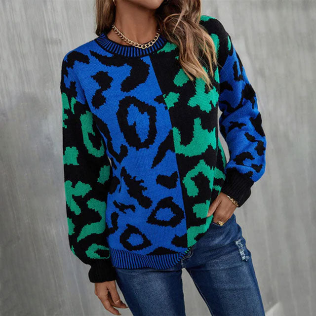 Sheridan Jumper | Dames Autumn Colorblock Leopard Gebreide Jumper