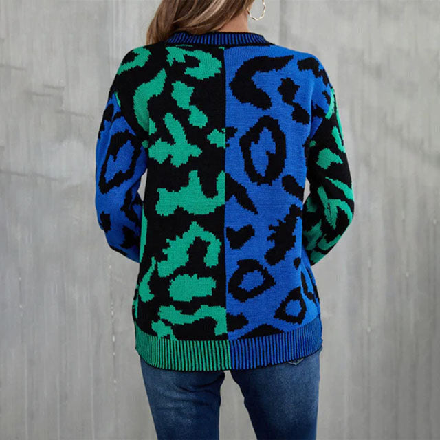 Sheridan Jumper | Dames Autumn Colorblock Leopard Gebreide Jumper