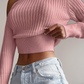 Peaches Trui | Geribde Gebreide One-Shoulder Cropped Trui