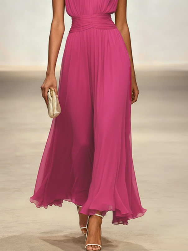 Dames Mouwloze A Lijn Maxi Jurk Chiffon