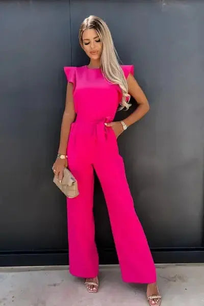Dames Wijde Pijpen Jumpsuit met Riem