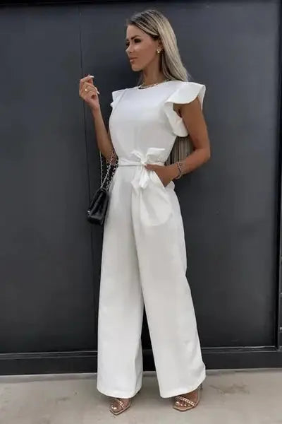 Dames Wijde Pijpen Jumpsuit met Riem