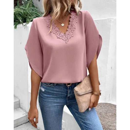 Verda Bloes | Casual V-hals Kanten Bloes
