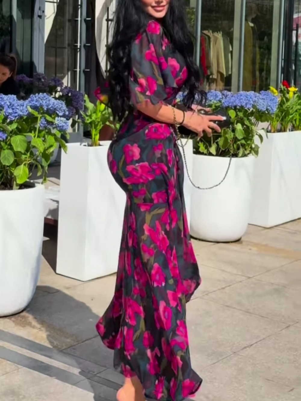 Dames Retro Bloemenprint Wikkel Maxi Jurk