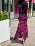 Dames Retro Bloemenprint Wikkel Maxi Jurk