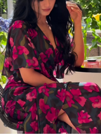 Dames Retro Bloemenprint Wikkel Maxi Jurk