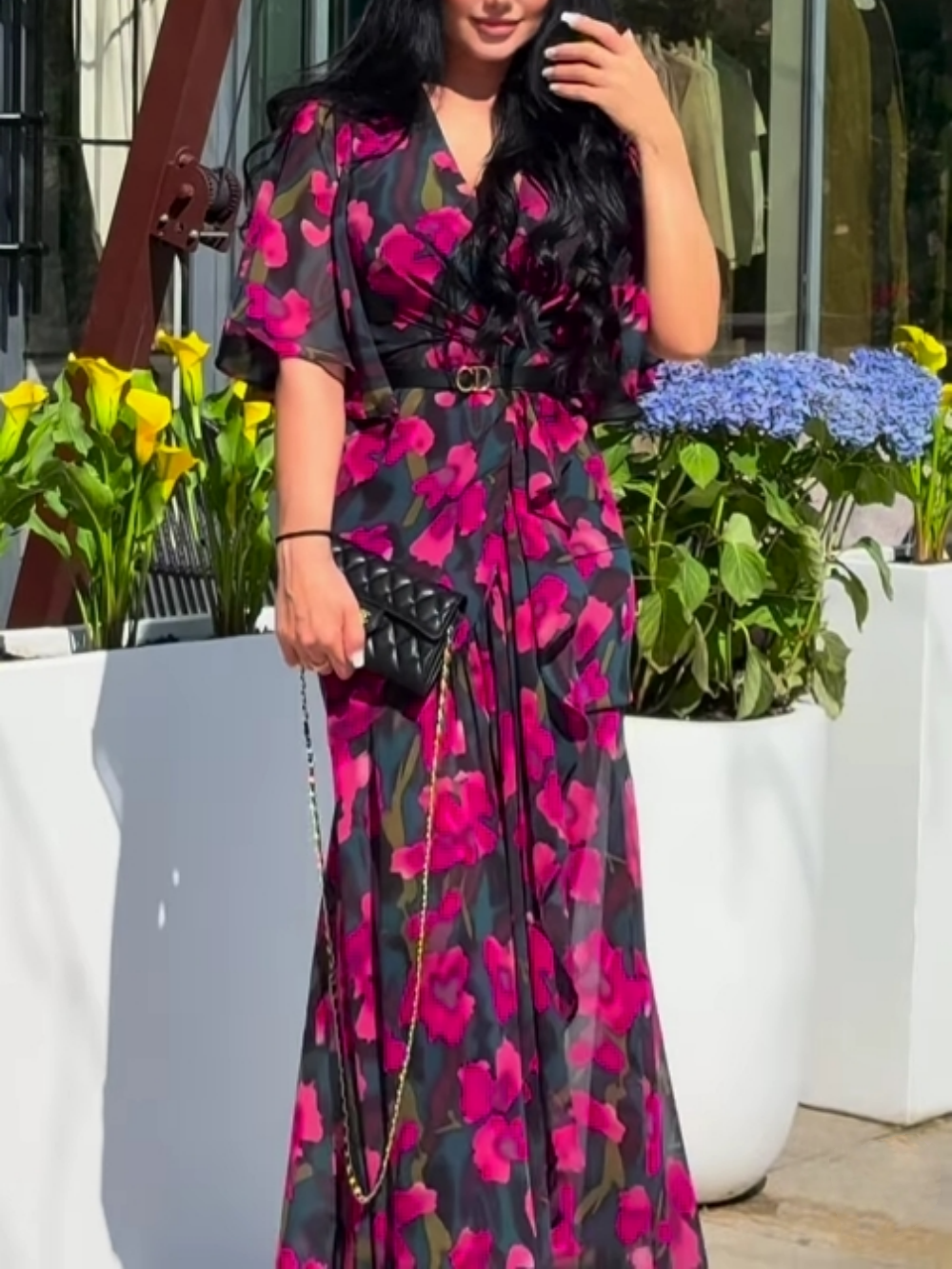 Dames Retro Bloemenprint Wikkel Maxi Jurk