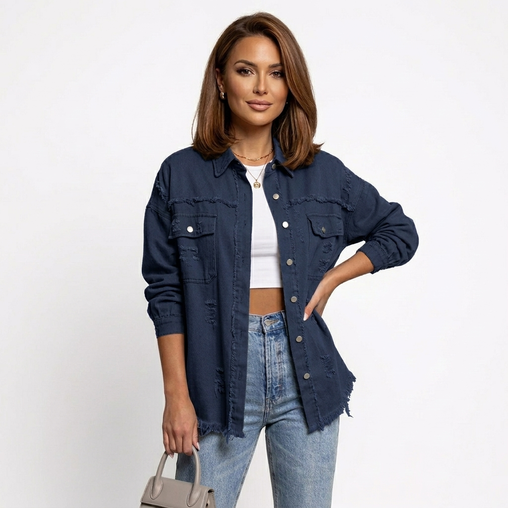 Dames Oversized Denim Blouse met Knopen