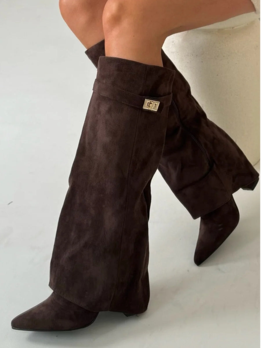 Women's Suede Boots with Gold Details