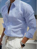 Heren Seersucker Gestreepte Zomershirt Montarello