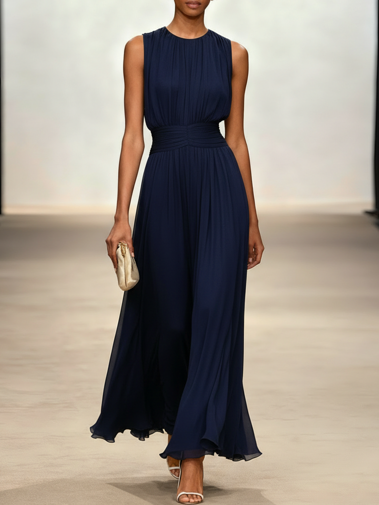 Dames Mouwloze A Lijn Maxi Jurk Chiffon