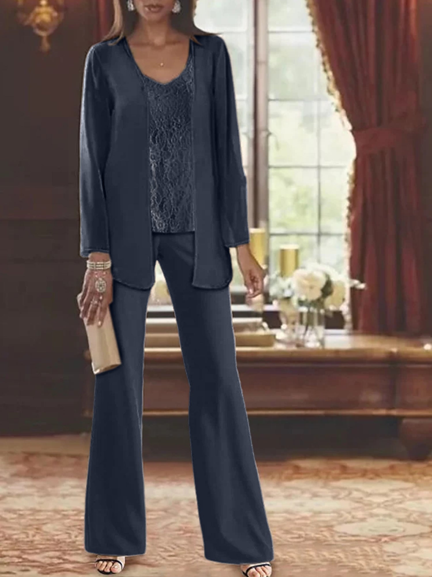 Dames Chiffon Jurk met Pailletten Jas