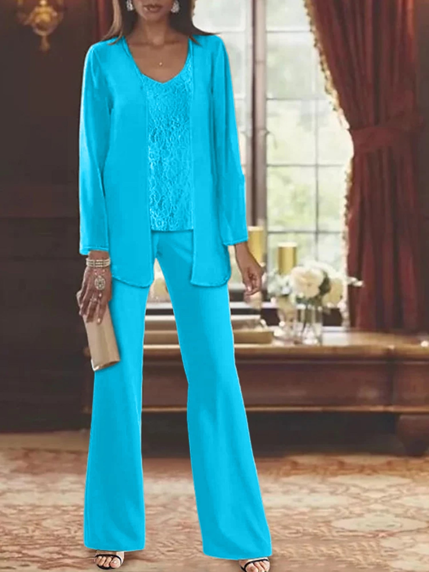 Dames Chiffon Jurk met Pailletten Jas