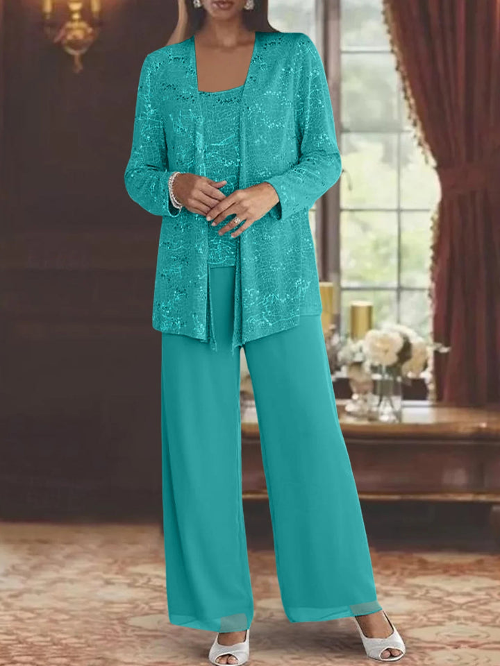 Dames Chiffon Broekpak met Pailletten Jas