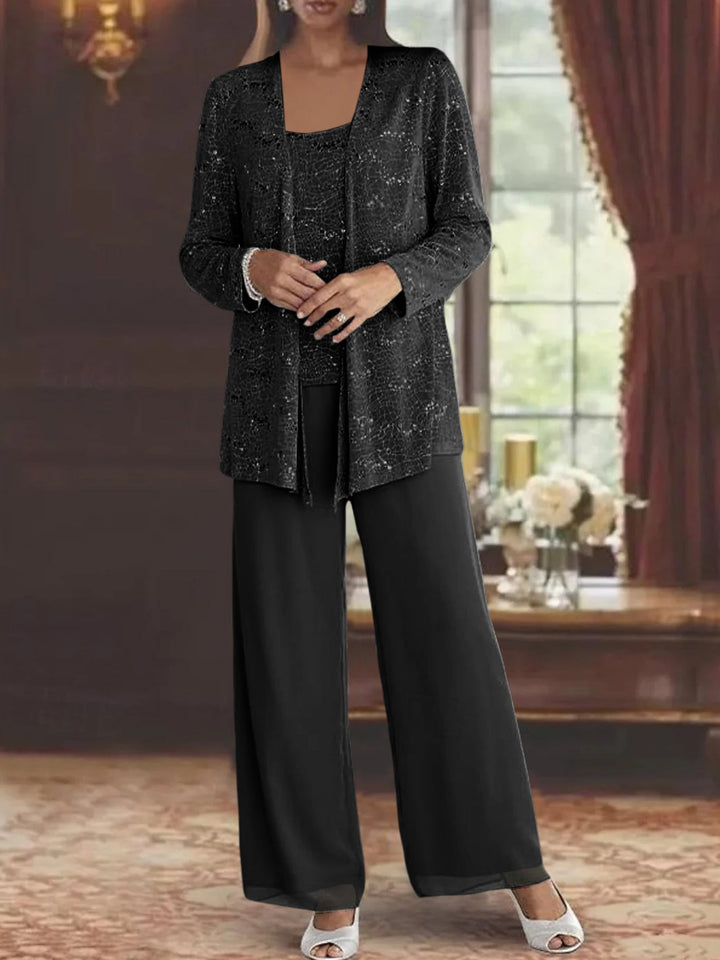 Dames Chiffon Broekpak met Pailletten Jas