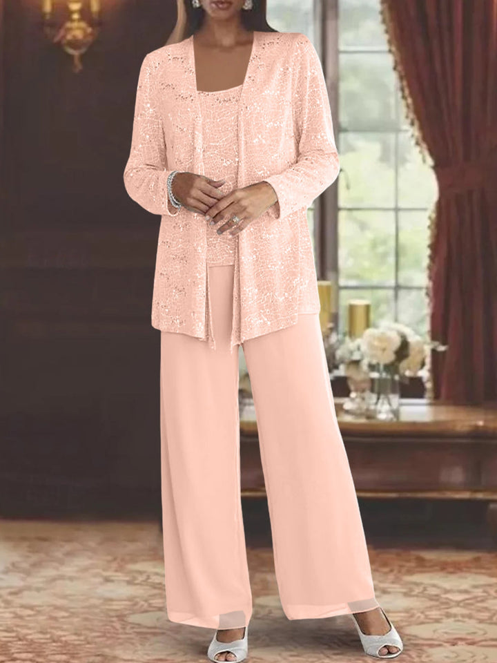 Dames Chiffon Broekpak met Pailletten Jas
