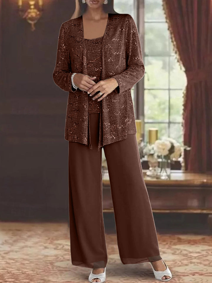 Dames Chiffon Broekpak met Pailletten Jas