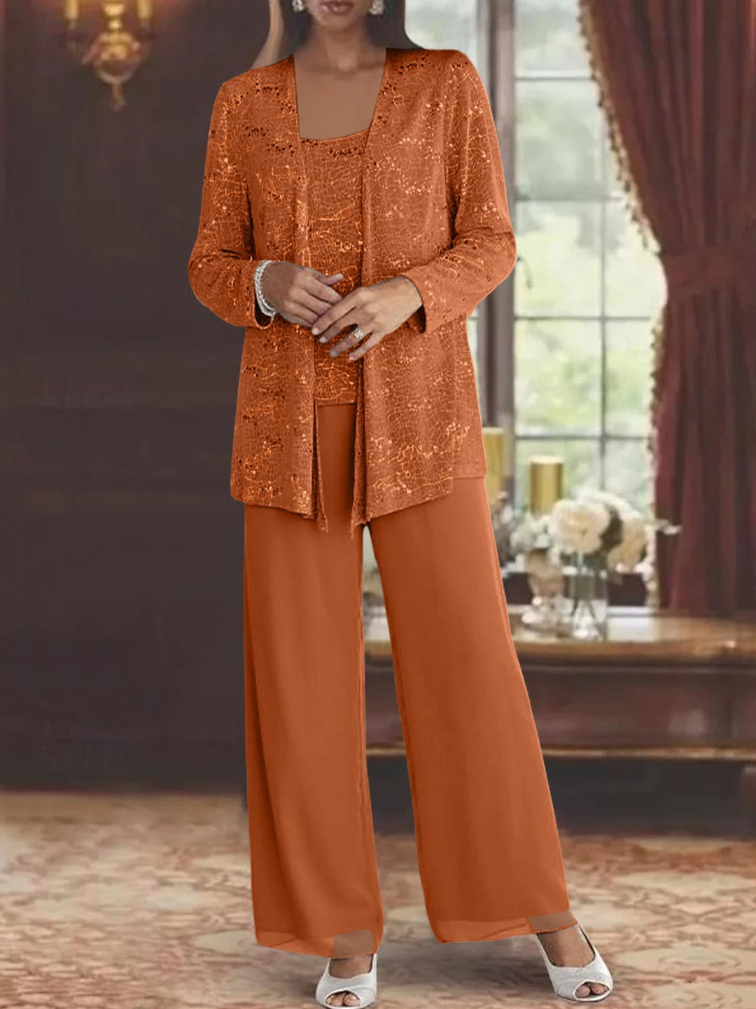 Dames Chiffon Broekpak met Pailletten Jas