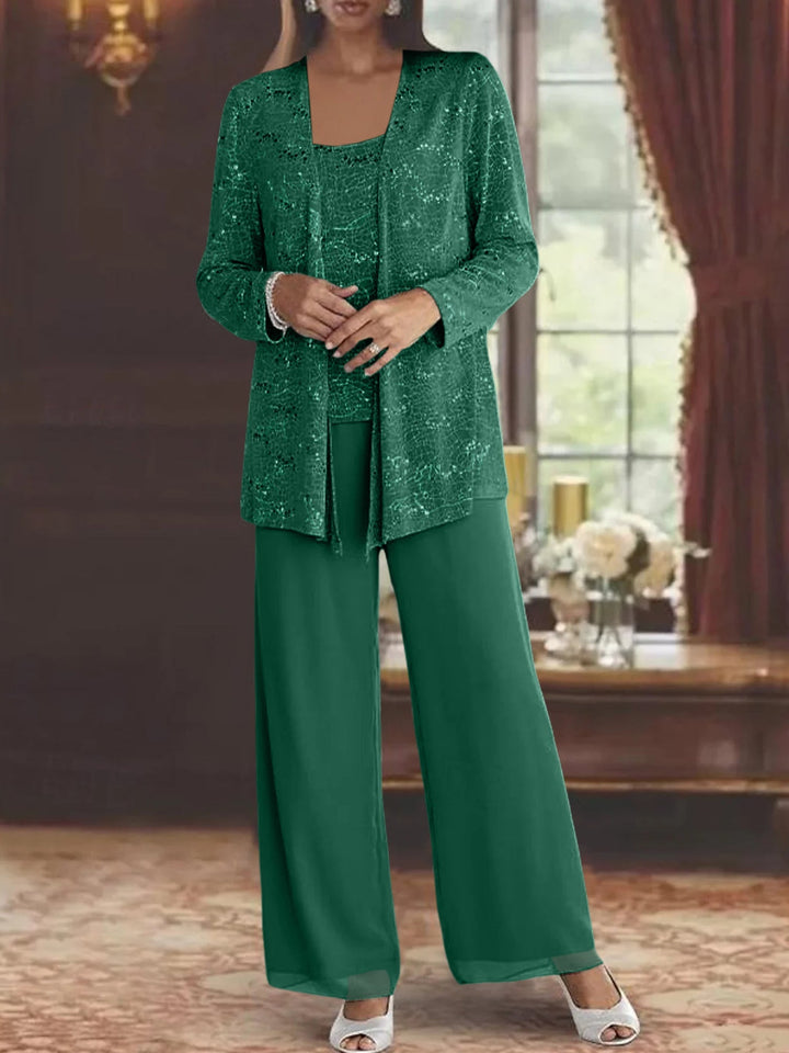 Dames Chiffon Broekpak met Pailletten Jas