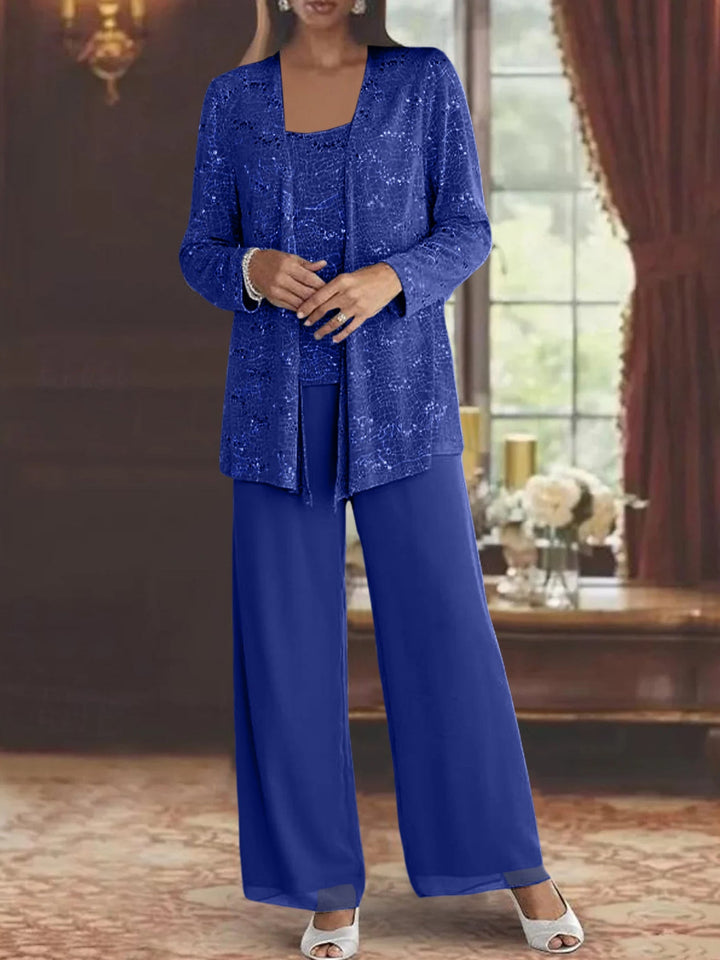 Dames Chiffon Broekpak met Pailletten Jas