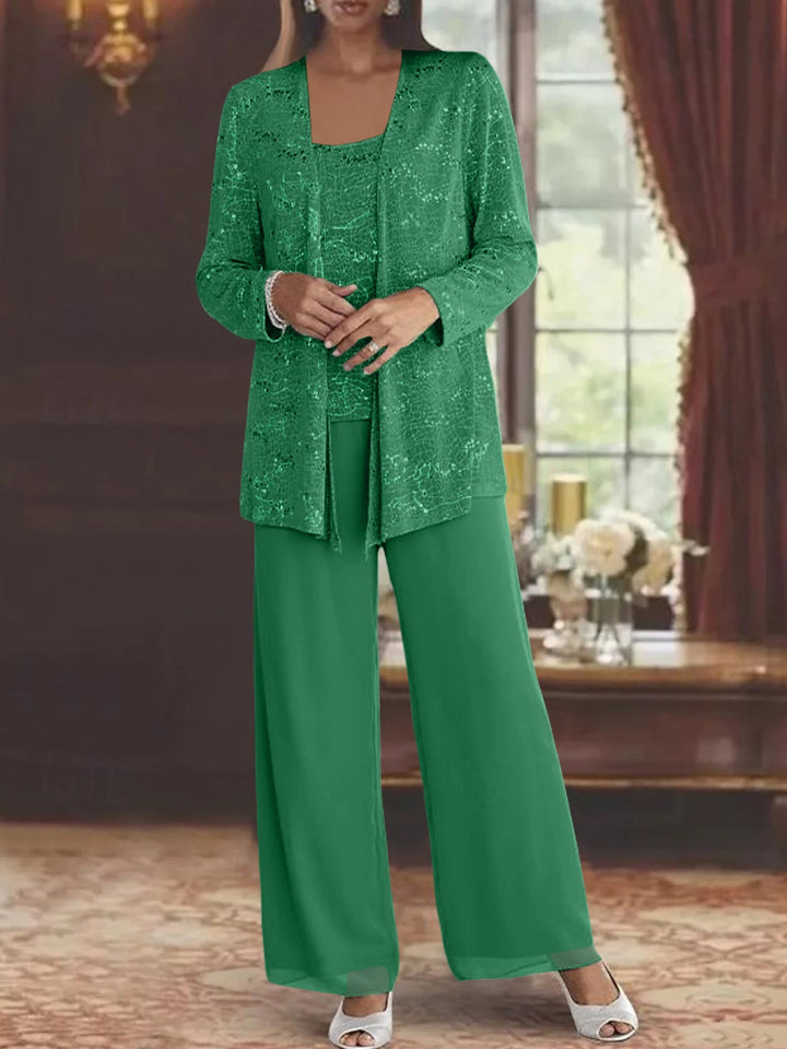 Dames Chiffon Broekpak met Pailletten Jas