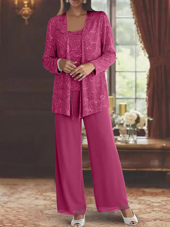 Dames Chiffon Broekpak met Pailletten Jas
