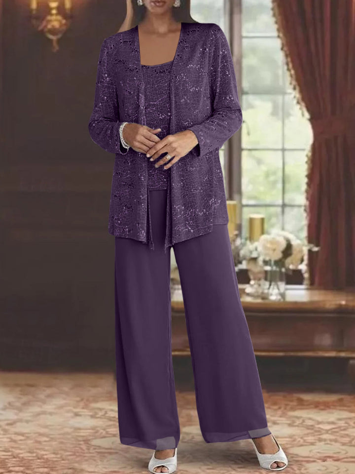 Dames Chiffon Broekpak met Pailletten Jas