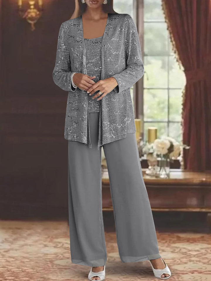 Dames Chiffon Broekpak met Pailletten Jas