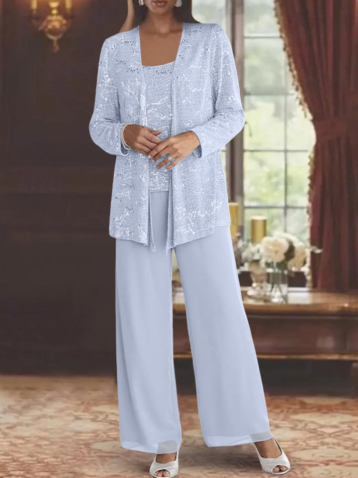 Dames Chiffon Broekpak met Pailletten Jas
