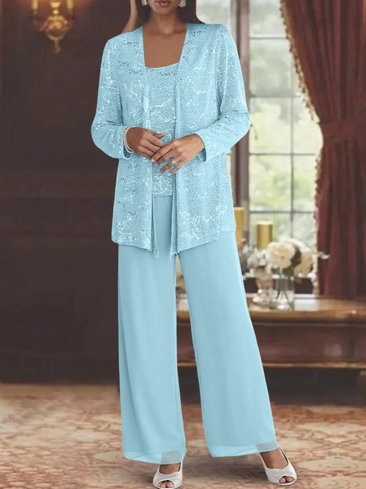 Dames Chiffon Broekpak met Pailletten Jas