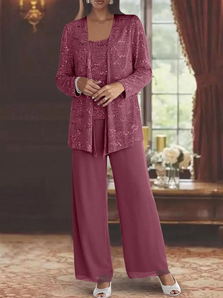 Dames Chiffon Broekpak met Pailletten Jas