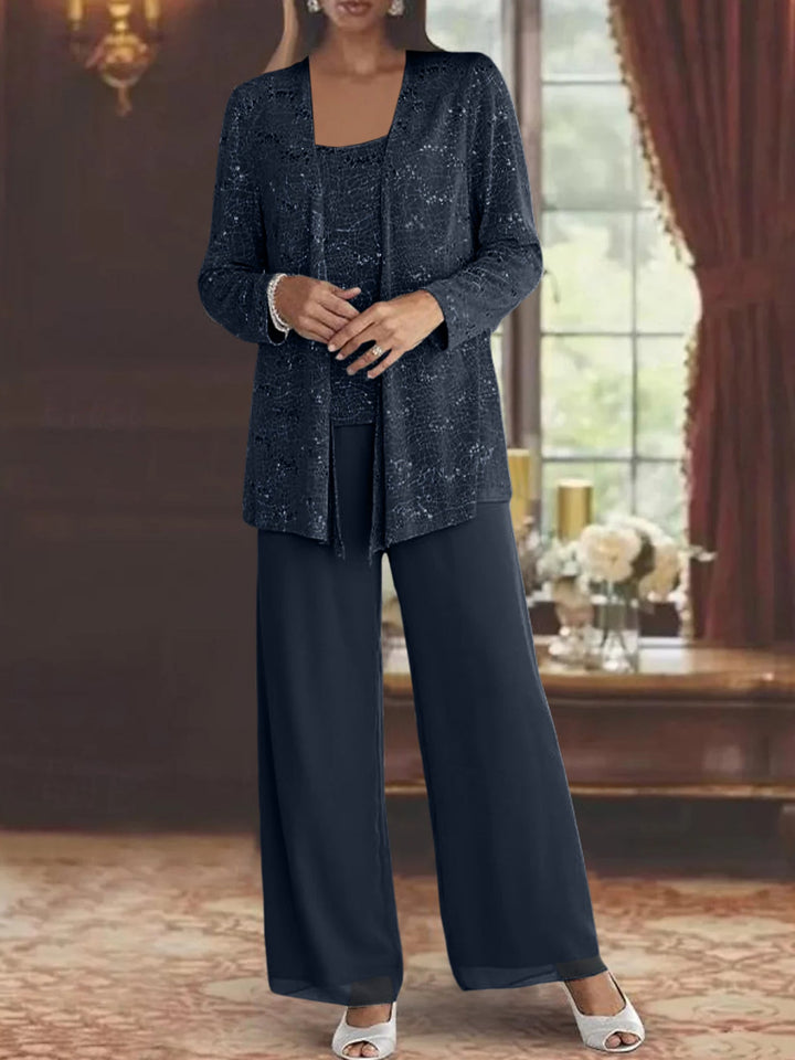 Dames Chiffon Broekpak met Pailletten Jas