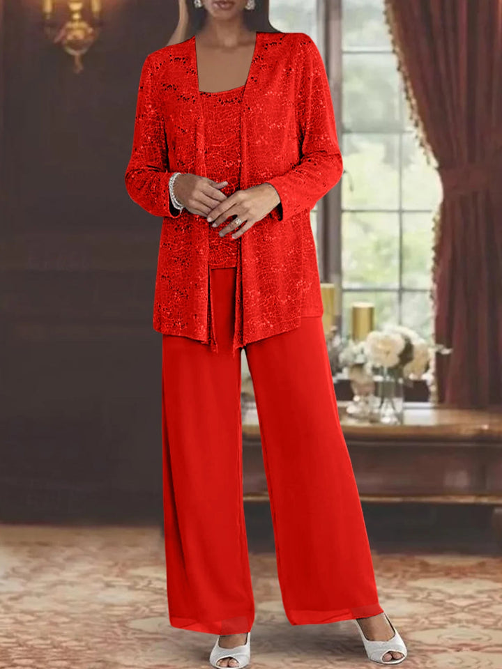 Dames Chiffon Broekpak met Pailletten Jas