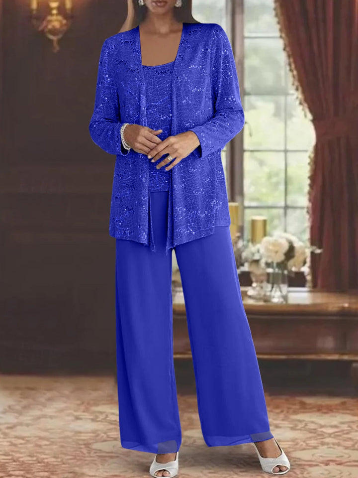 Dames Chiffon Broekpak met Pailletten Jas