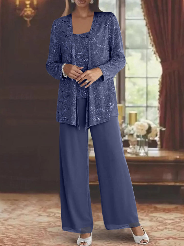 Dames Chiffon Broekpak met Pailletten Jas