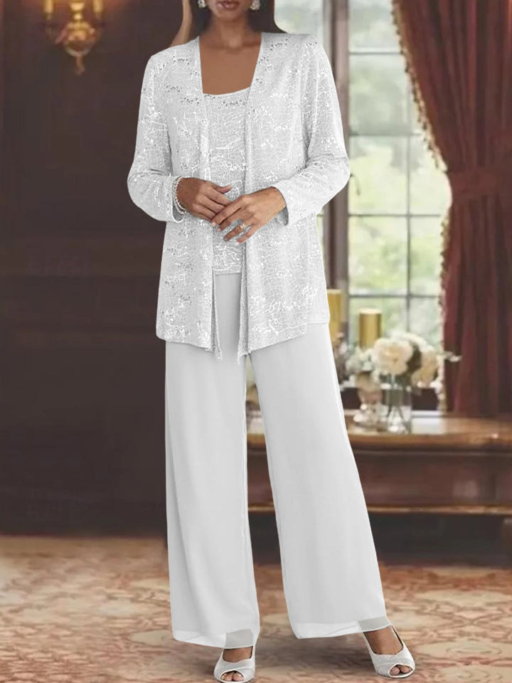 Dames Chiffon Broekpak met Pailletten Jas