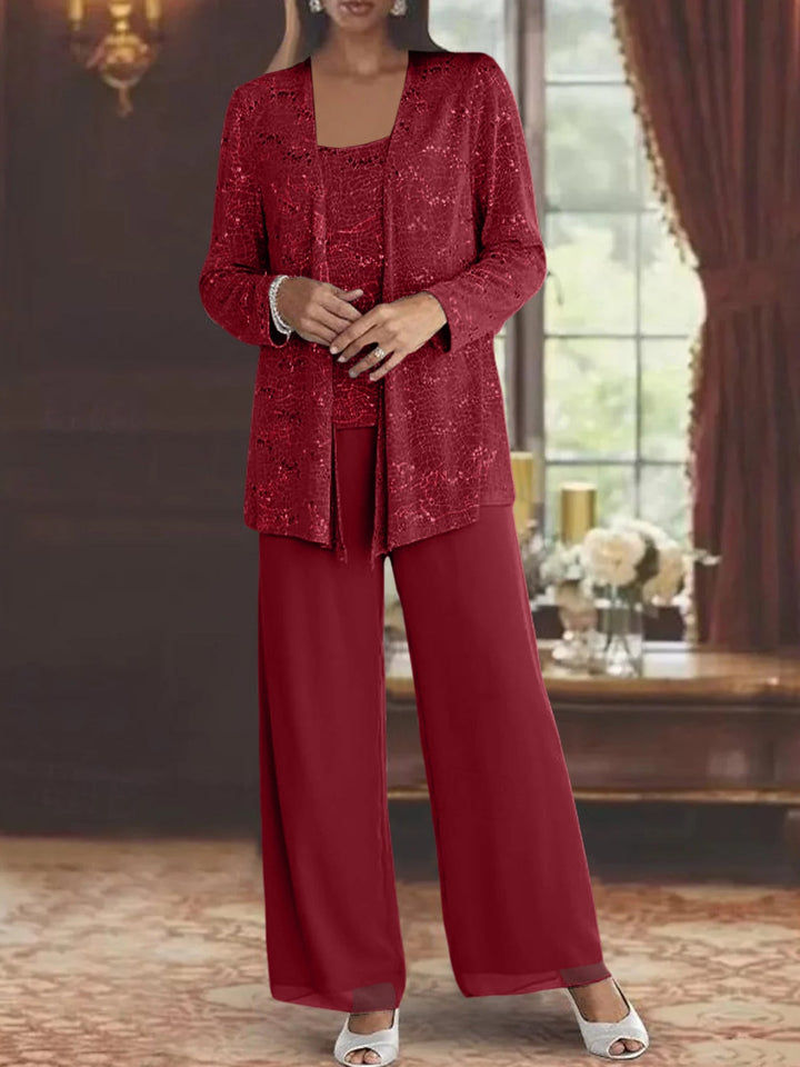 Dames Chiffon Broekpak met Pailletten Jas
