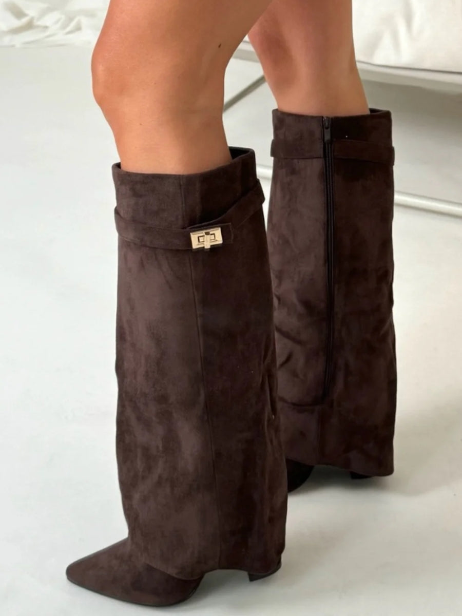 Women's Suede Boots with Gold Details