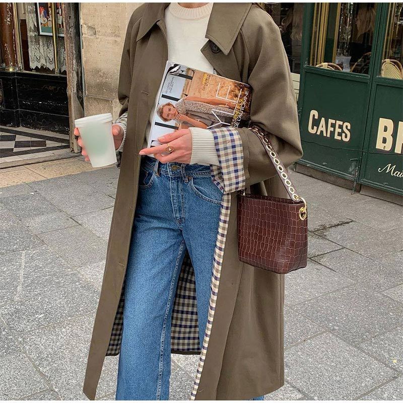 Wareesha Jas | Dames Herfst Elegante Lange Trenchcoat met Ruitvoering