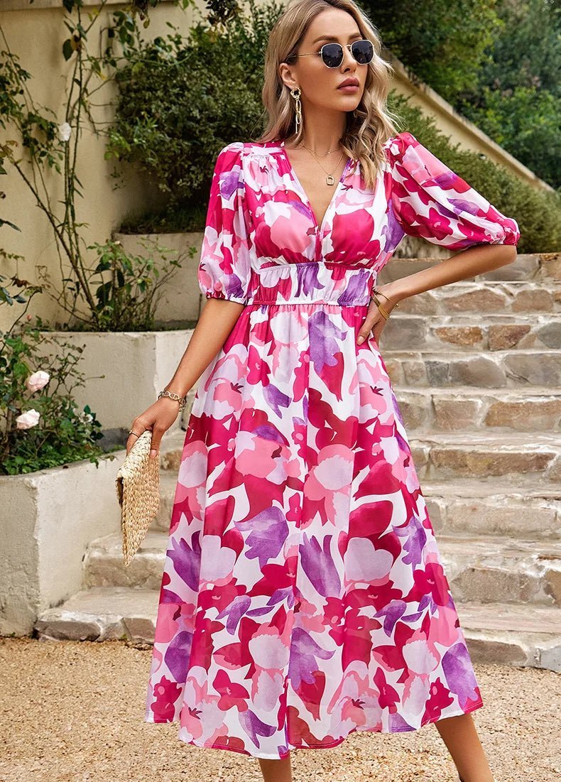 Dames Midi Jurk Bloemenprint Elegant