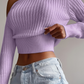 Peaches Trui | Geribde Gebreide One-Shoulder Cropped Trui