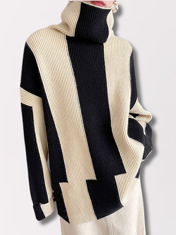 Xandria Jumper | Dames Herfst Hoogsluitende Twee-Tone Jumper