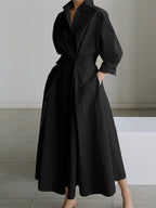 Dames Maxi Jurk met Kraag en Lange Mouwen