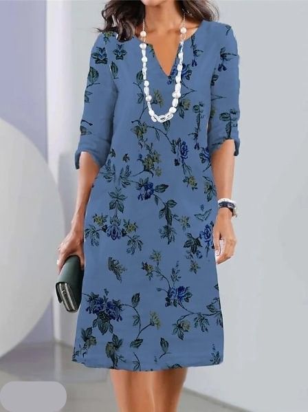 Dames Bloemenprint Dubbele Tuniek Midi Jurk