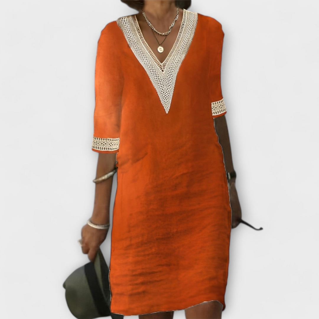 Dames V Hals Shift Mini Jurk Driekwart Mouwen